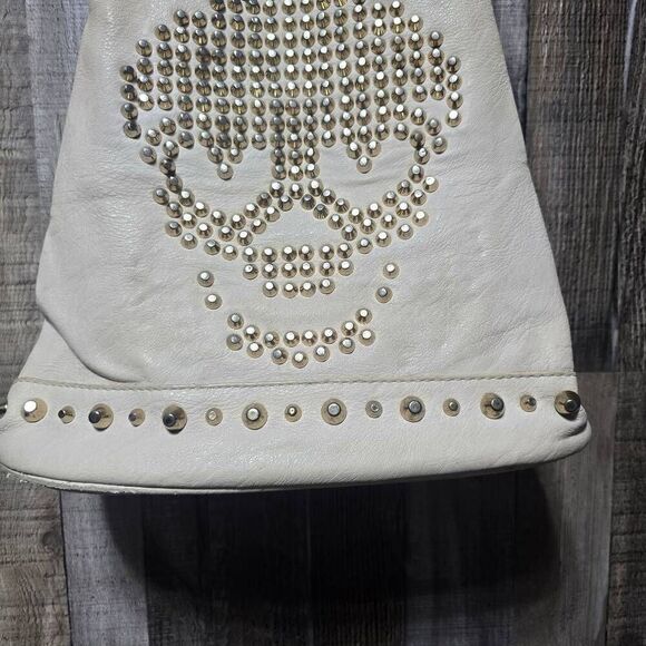 Symeli Cream Gold Studded Skull Faux Leather Goth Punk Emo Bag Purse - Picture 3 of 10